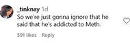 Another user questions Kodak's use of meth in the track (image via @_tinknay on Instagram)